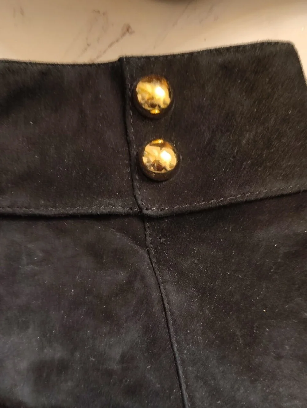 kate spade Black Suede Ankle Booties with Gold Zip & Button Accents